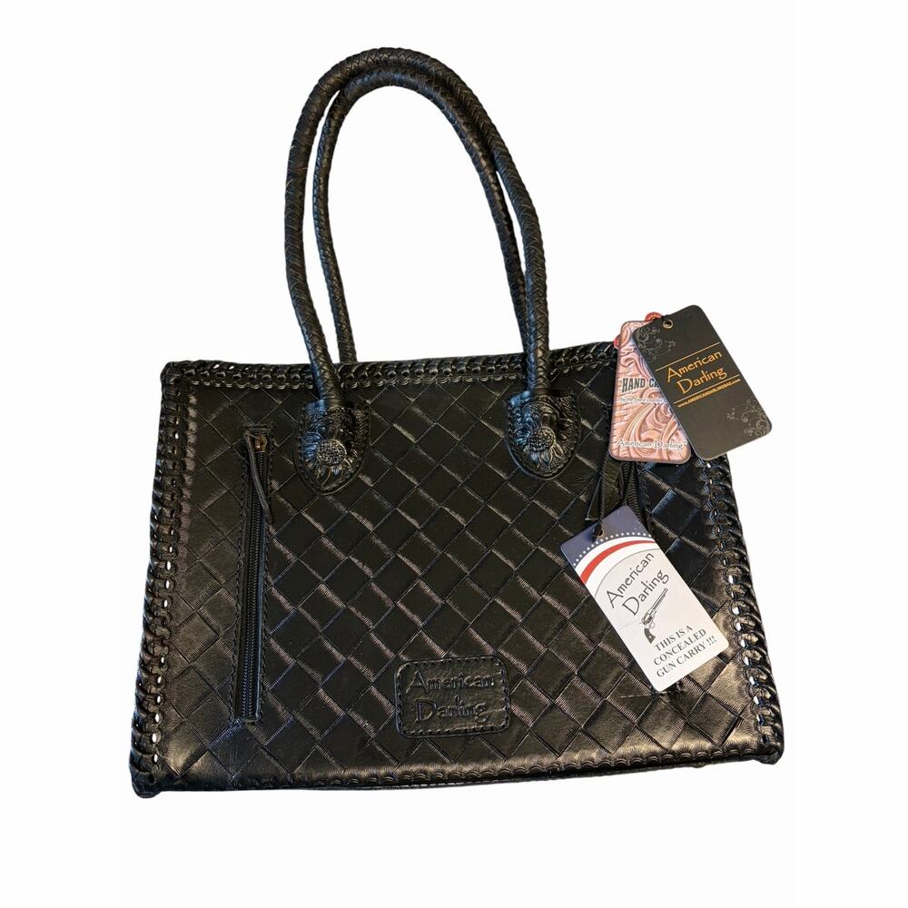 American Darling Black Leather Concealed Gun Carry Fully Tooled Tote NWT